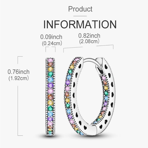 Solid 925 Sterling Silver Colorful 5A Cubic Zirconia Hoop Earrings - Picture 4 of 8